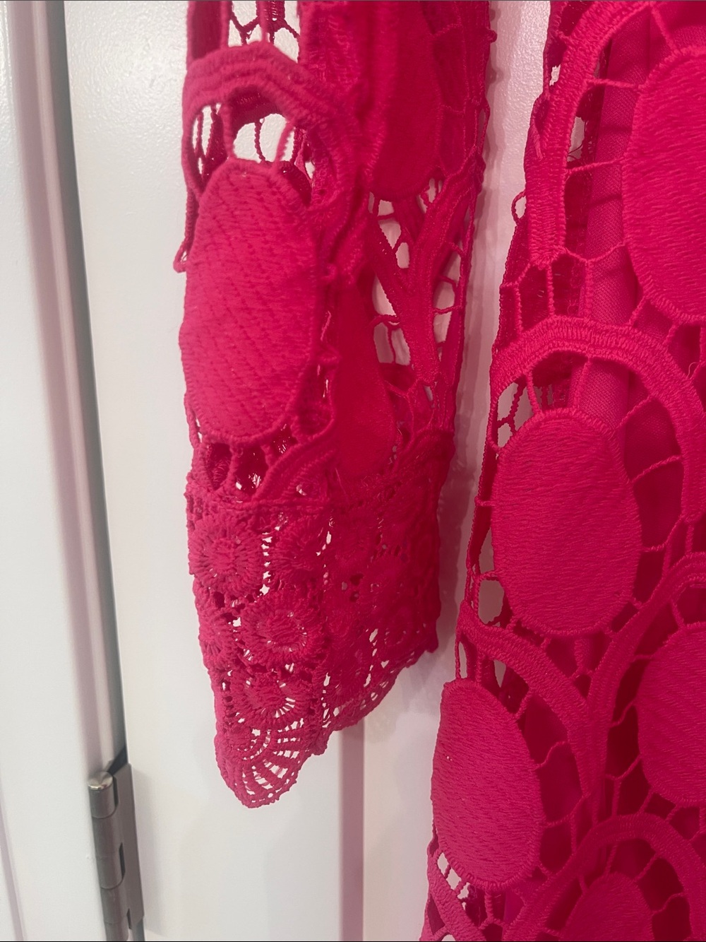 Women’s Long Sleeve Lace Midi Dress in Bright Pink - Picture 4 of 4